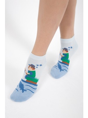 Cozzy Socks Balıkçı Desenli Mavi Renkli Patik Çorap