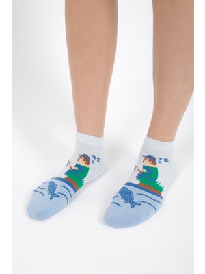 Cozzy Socks Balıkçı Desenli Mavi Renkli Patik Çorap