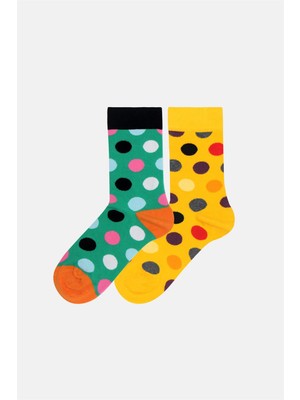 Cozzy Socks Unisex 2'li Renkli Puantiyeli Soket Çorap