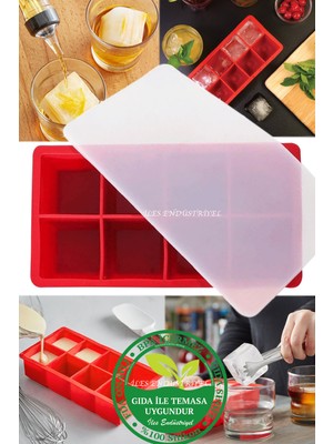 Iles Silikon Kapaklı Xxl Büyük Boy 8'li Küp Buz Kalıbı Kırmızı