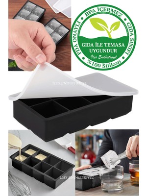 Iles Silikon Kapaklı Xxl Büyük Boy 8'li Küp Buz Kalıbı Siyah