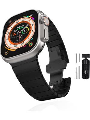 Kip GSM Metal Kordon Apple Watch Ultra/ultra 2 Tokalı Kayış 49MM 44MM 45MM 42MM 41MM 40MM 38MM Metal Baklalı Kordon Apple Watch Serisi 9 8 7 6 5 4 3 2 1 Se (Titanium, 49MM 45MM 44MM 42MM 41MM 40MM 38MM)