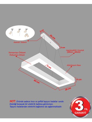 Hegza Lighting Mesita - Ledli Modern Sarkıt Linear LED Avize Salon Mutfak Oturma Odası Yatak Odası Antre Hol LED Dikdörtgen