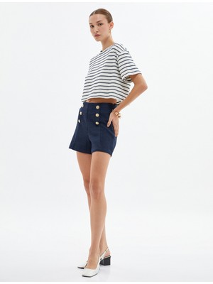Koton Oversize Crop Tişört Bisiklet Yaka Kısa Kollu