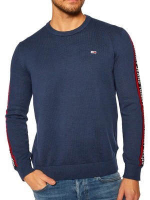 Tommy Jeans Mens Twilight Navy Repeat Logo Sleeve Jumper