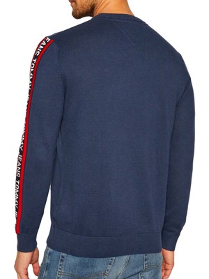 Tommy Jeans Mens Twilight Navy Repeat Logo Sleeve Jumper