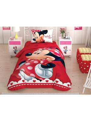 Taç Lisanslı Minnie Lovely Glitter Tek Kişilik Nevresim Takımı