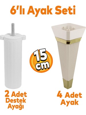 Badem10 Alcazar 6'lı Set Mobilya Tv Ünitesi Koltuk Kanepe Destek Ayağı 15 Cm Krem Ayakları M8 Civatalı