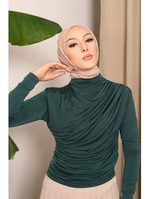 İmaj Butik Zümrüt Yeşili Balıkçı Yaka Drapeli Sandy Bluz