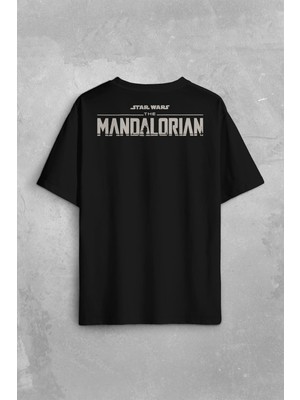 Kendim Seçtim The Mandalorian Bebek Yoda Cep Tasarımı Star Wars Sırt Ön Baskılı Oversize Tişört T-Shirt