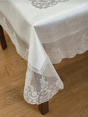 Madame Clean Dertsiz Tül Masa Örtüsü Şık Tasarım Dantelli Krem  160X220