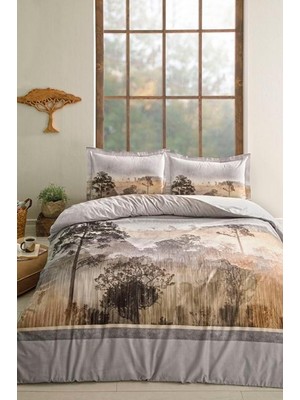 Özdilek Scenery Gri Çift Kişilik Lastikli Fitted Çarşaf Nevresim Takımı