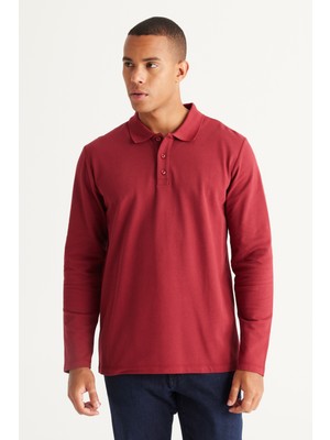 AC&Co / Altınyıldız Classics Erkek Bordo Standart Fit Normal Kesim 3 Iplik Içi Polarlı %100 Pamuk Polo Yaka Sweatshirt