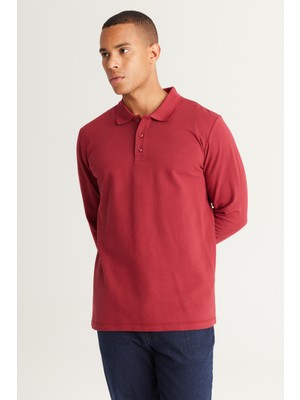 AC&Co / Altınyıldız Classics Erkek Bordo Standart Fit Normal Kesim 3 Iplik Içi Polarlı %100 Pamuk Polo Yaka Sweatshirt