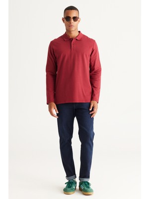 AC&Co / Altınyıldız Classics Erkek Bordo Standart Fit Normal Kesim 3 Iplik Içi Polarlı %100 Pamuk Polo Yaka Sweatshirt