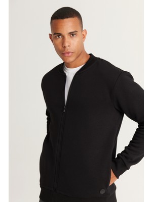 Altınyıldız Classics Erkek Siyah Standart Fit Normal Kesim Içi Polarlı 3 Iplik Kolej Yaka Pamuklu Sweatshirt Ceket
