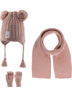 Kitti 4-8 Yaş Kız Bebek Çocuk Atkı Bere Eldiven 3'lü Takım