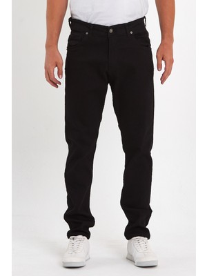 Damga Erkek Regular Fit Yüksek Bel Klasik Kesim Rahat Moda Kot Pantolon Siyah