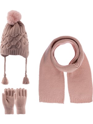 Kitti 4-8 Yaş Kız Bebek Çocuk Atkı Bere Eldiven 3'lü Takım