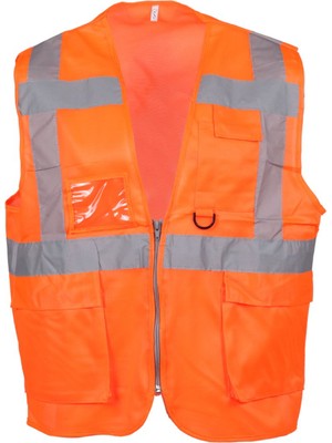 KKDSTOCK Mühendis Tipi Reflektörlü Yönetici Yeleği Cepli Motorcu Yeleği Fermuarlı İkaz Yeleği