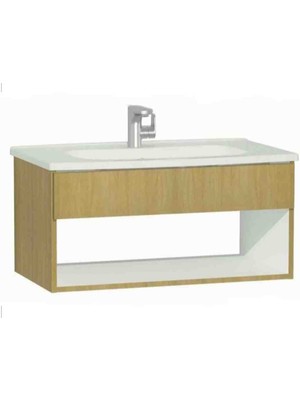 Vitra D-Lıght 110 cm Otel Unıt Banyo Lavabo Dolabı - Doğal Meşe Dolap (Lavabo Dahildir) - 58147