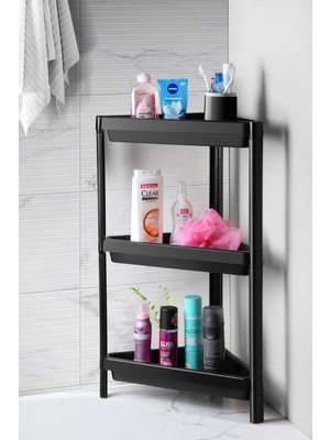 Lorelife Bath Üçgen Banyo Rafı Banyo Köşe Standı Şampuan Sabun Kozmetik Rafı Banyo Düzenleyici Siyah