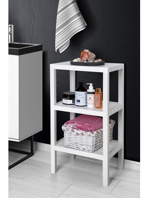 Bath 3 Katlı Düzenleyici Plastik Raf Ünitesi Banyo Rafı Kozmetik Rafı Mutfak Rafı Çiçeklik Beyaz