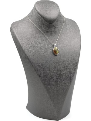 Alibaba Doğaltaş Kehribar Doğal Taş 925 Ayar Gümüş Kolye