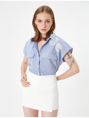 Koton Keten Gömlek Kroşe Detaylı Kapaklı Cepli Düğmeli