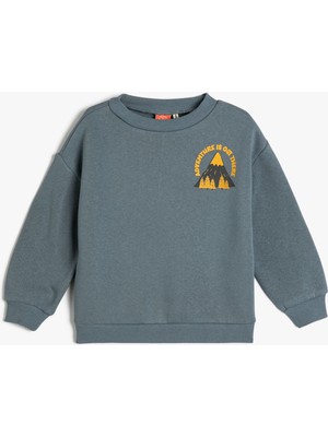 Koton Sweatshirt Uzun Kollu Bisiklet Yaka Baskı Detaylı Şardonlu