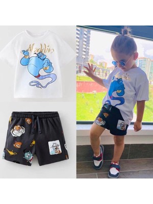 Miniğimin Cicileri  Aladdin Baskılı Pamuk Şortlu  Takım - Mavi