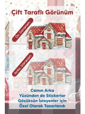 Msticker Yılbaşı Şeffaf Karlı Şehir Yeni Yıl Çocuk Bebek Odası Sticker Seti - Çift Yön Görünümlü