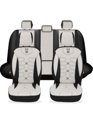 Minderland Fa Serisi - Citroen C4 Aircross ile Uyumlu Koltuk Kılıfı, Keten / Kemik Beyazı Melanj