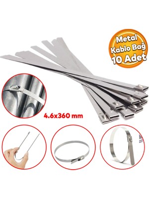 Badem10 Cırt Kelepçe Metal Paslanmaz Çelik Kablo Zip Bağı Çok Amaçlı Bağlama 4.6X360 10 Adet