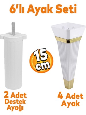 Badem10 Alcazar 6'lı Set Mobilya Tv Ünitesi Koltuk Kanepe Destek Ayağı 15 Cm Beyaz Ayakları M8 Civatalı
