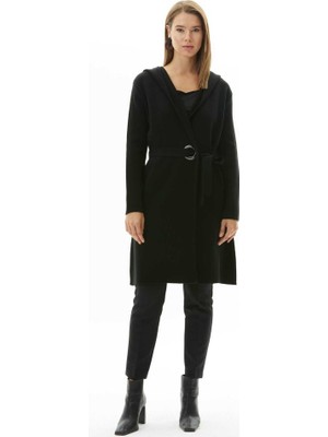 Selen Giyim Önü Kuşgözü Aksesuarlı Bağlamalı Triko Hırka