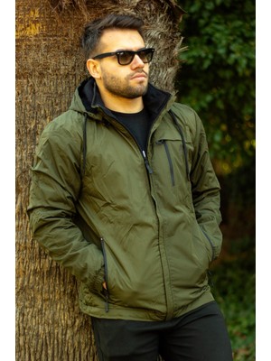 Azıcık Akıllı Erkek Haki Suya Dayanıklı Rüzgar Geçirmez Çıkarılabilir Kapüşonlu Balıkçı Motorcu Mont 23EMNTR860