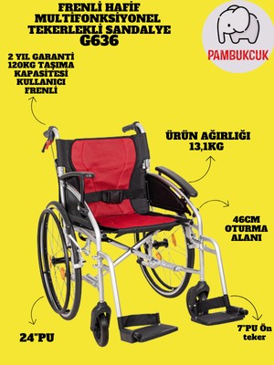 Pambukcuk Refakatçi Frenli Katlanabilir Hafif Aliminyum Tekerlekli Sandalye G636