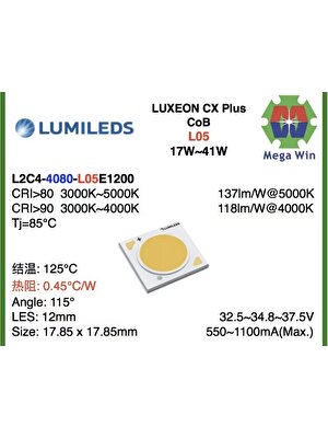 Philips Lumileds Cob LED 30-40W Luxeon Cx Plus Renk Sıcaklığı 5000K Ra:80 L2C4-5080-L04E1200