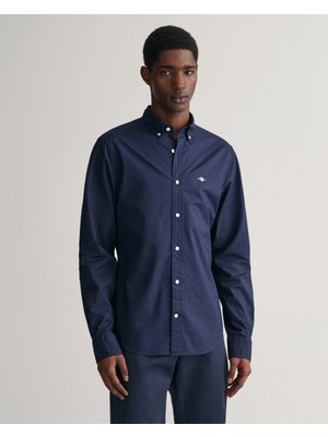 Gant Erkek Lacivert Slim Fit Düğmeli Yaka Düz Gömlek 3000102.410