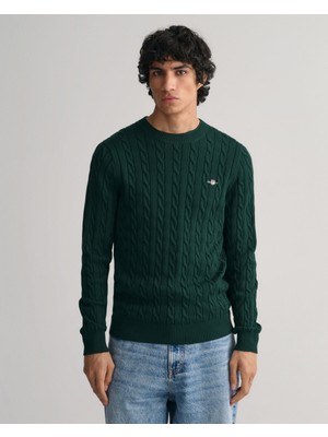 Gant Erkek Yeşil Regular Fit Bisiklet Yaka Düz Kazak 8050601.374