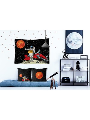 Jwk Home Go To Mars Siyah Duvar Örtüsü Ve Çift Taraflı Kırlent Takım (2'Li) - 100 x 140