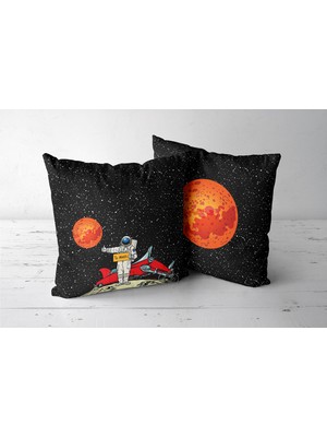 Jwk Home Go To Mars Siyah Duvar Örtüsü Ve Çift Taraflı Kırlent Takım (2'Li) - 100 x 140