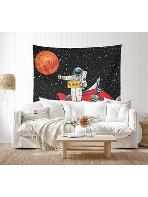 Jwk Home Go To Mars Siyah Duvar Örtüsü Ve Çift Taraflı Kırlent Takım (2'Li) - 100 x 140