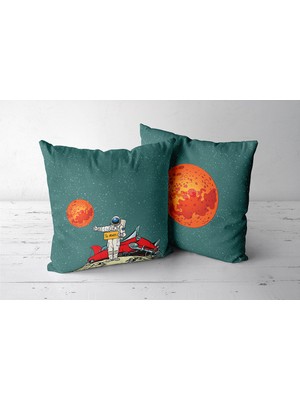 Jwk Home Go To Mars Yeşil Duvar Örtüsü Ve Çift Taraflı Kırlent Takım (2'Li) - 100 x 140