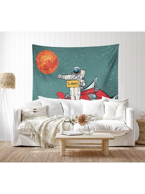 Jwk Home Go To Mars Yeşil Duvar Örtüsü Ve Çift Taraflı Kırlent Takım (2'Li) - 100 x 140