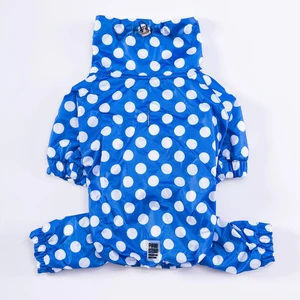 Dots Blue Peluşlu Su Geçirmez Küçük Irk Köpek Yağmurluk Tulum