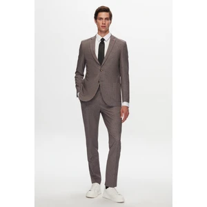 D'S Damat Slim Fit Kahverengi Baskılı Kırışmayan Sihirli Takım Elbise 1HC05IM08577M