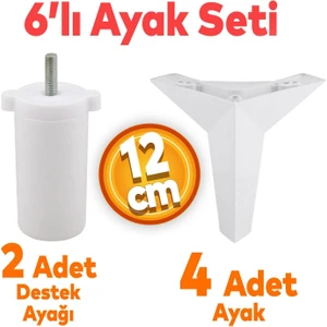 Kale 6'lı Set Mobilya Tv Ünitesi Koltuk Kanepe Destek Ayağı 12 Cm Beyaz Baza Ayakları M8 Civatalı