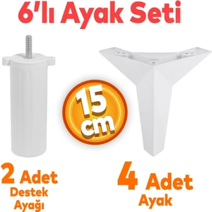 Kale 6'lı Set Mobilya Tv Ünitesi Koltuk Kanepe Destek Ayağı 15 Cm Beyaz Baza Ayakları M8 Civatalı